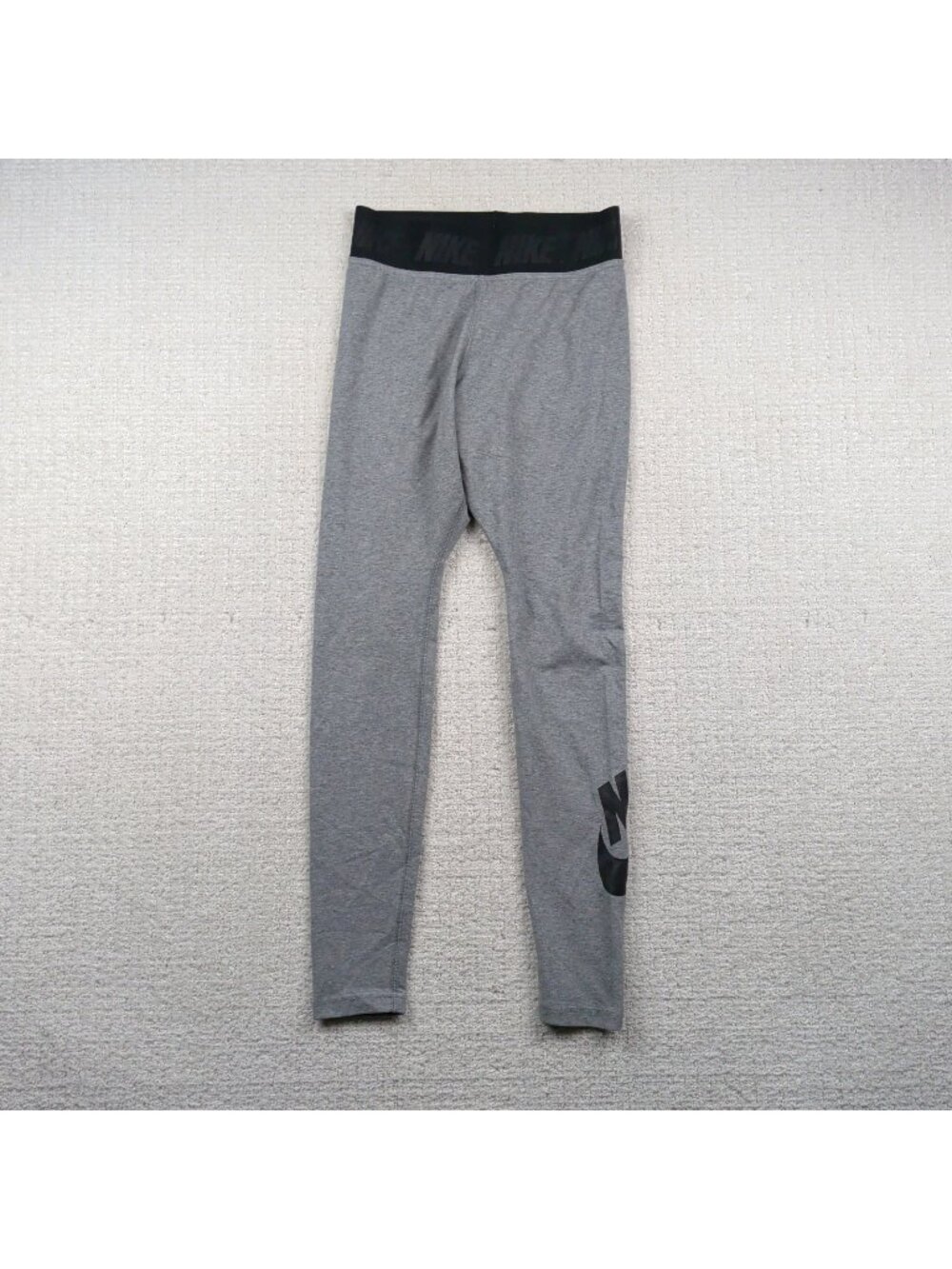 Nike Sportswear Essential Leggings Gray Black Logo Wom Sz S Gym Lounge Wear